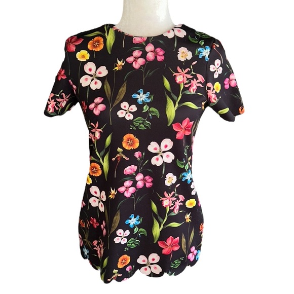 Ted Baker Emmalie Hampton Black & Multicolored Floral Scalloped Top - Small - Picture 6 of 16